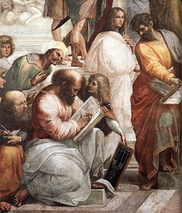Pythagoras, detail of The School of Athens, by Raffaello Sanzio  [1509] (Public Domain Image)