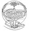 FIGURE 44. <i>Yggdrasil, the Cosmic Ash</i> (<i>From Finn Magnusen's</i> ''<i>Eddal&aelig;ren</i>.'')<br> (From <i>The Sacred Tree, or The Tree in Religion and Myth</i>; Mrs. J. H. Philpot, 1897.)